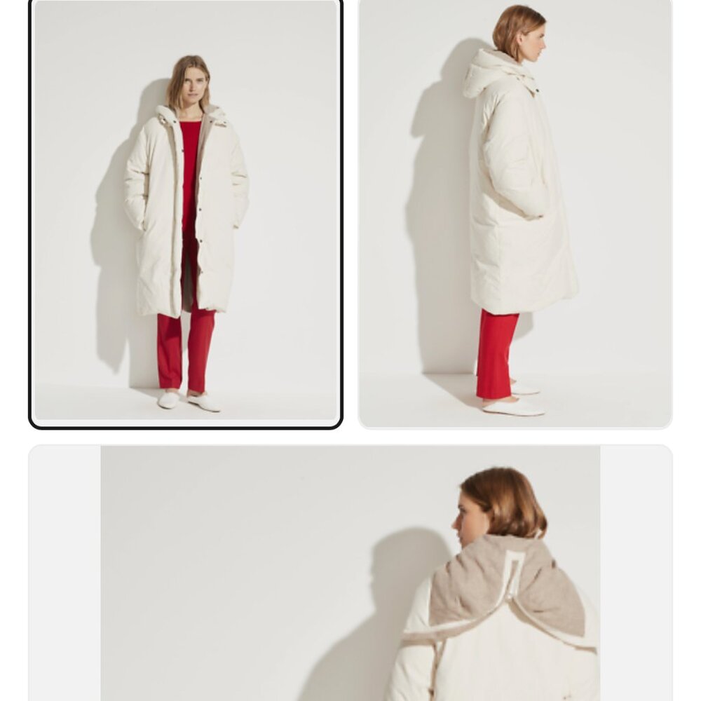 Vince Longline Puffer Coat Mid-length winter jacket hooded beige size xxs